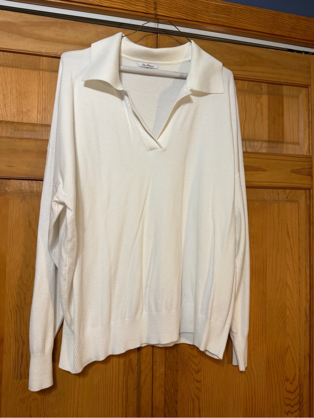 Milano Ivory Open V-Neck Collared Sweater